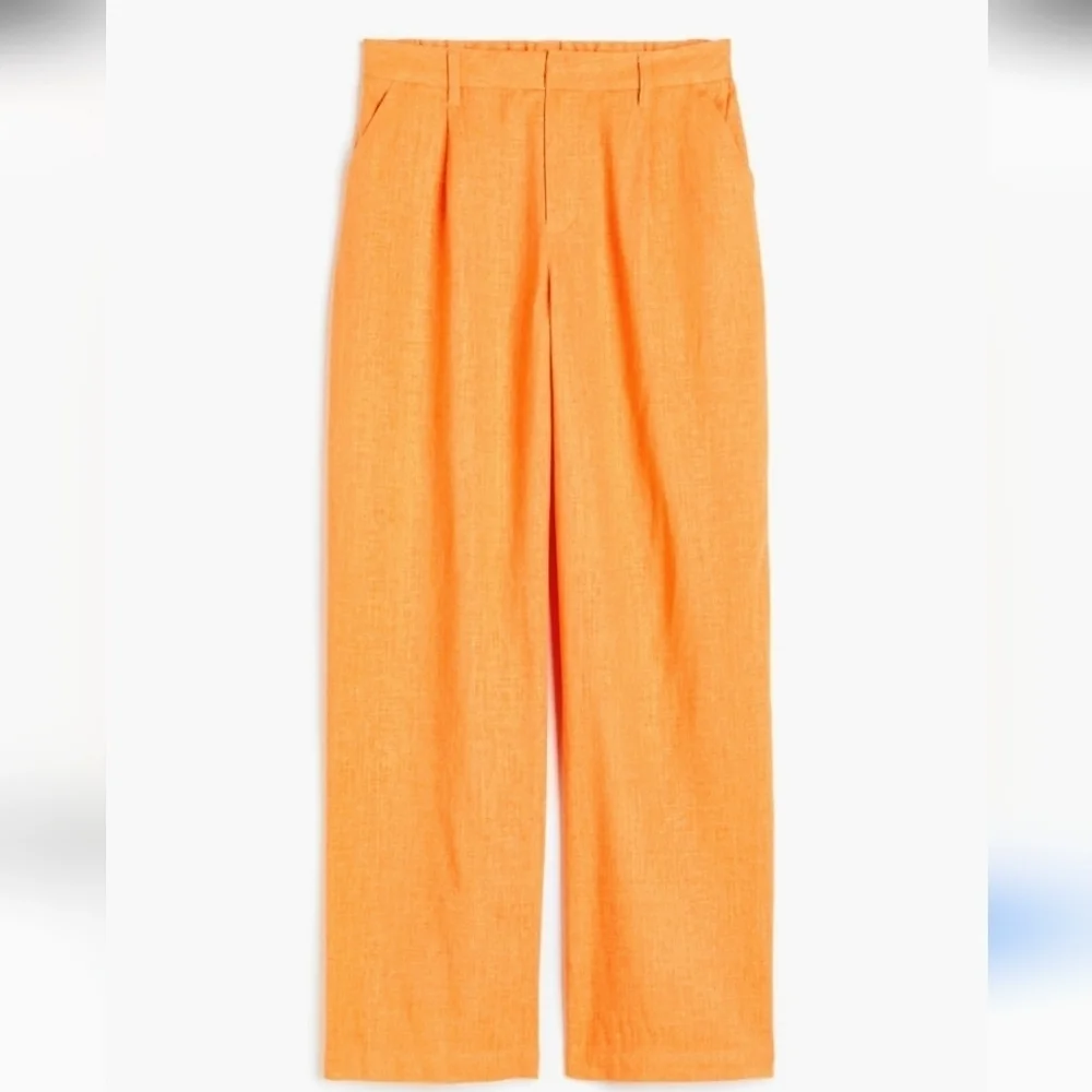 H&M Linen Blend Pleated Tailored Trousers In Orange. Size Small NWT